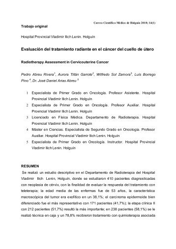 Evaluación del tratamiento radiante en el cáncer del cuello de útero