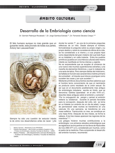 Desarrollo de la Embriología como ciencia - Revistas Bolivianas
