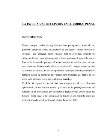 la injuria y su recepcion en el codigo penal - derecho romano