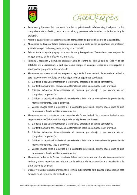 Código de ética - Asociación Española de Greenkeepers