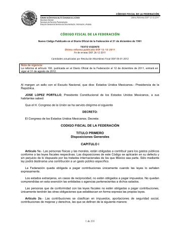 Código Fiscal de la Federación - Patronato de Obras e Instalaciones