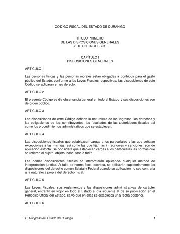 CÓDIGO FISCAL DEL ESTADO DE DURANGO TÍTULO PRIMERO ...