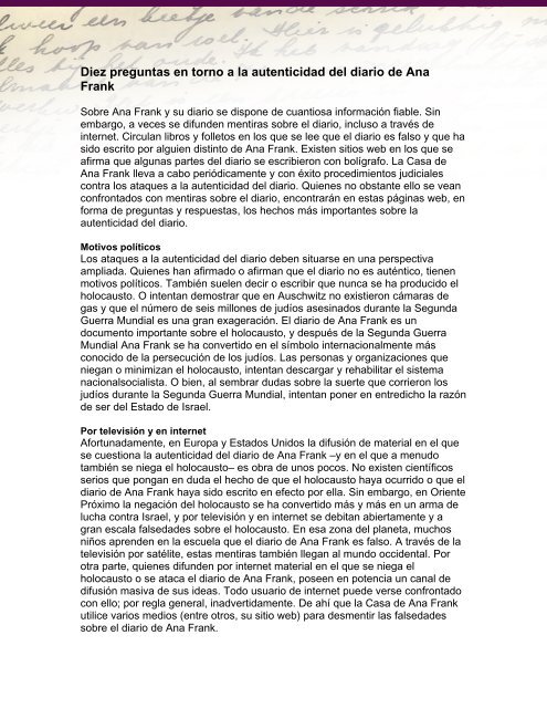 Diez preguntas en torno a la autenticidad del diario de Ana Frank