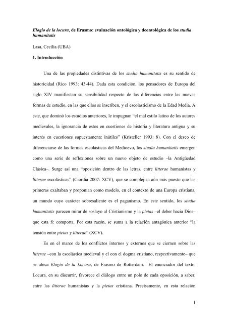 1 Elogio de la locura, de Erasmo: evaluación ontológica y ...