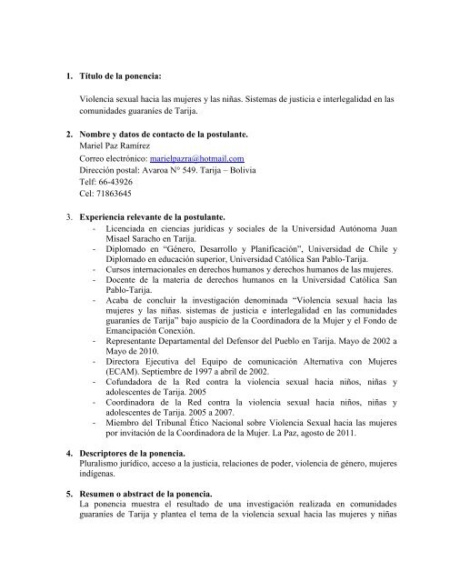 1. Título de la ponencia: Violencia sexual hacia las ... - Conexión