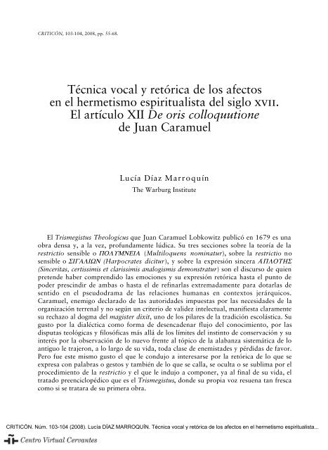 Técnica vocal y retórica de los afectos en el hermetismo ...