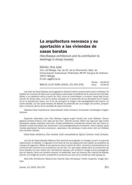 La arquitectura neovasca y su aportación a las viviendas de casas ...