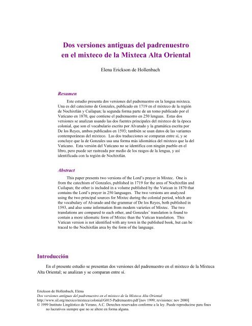 Dos versiones antiguas del padrenuestro en el ... - SIL International