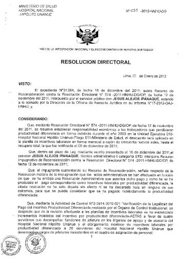 RESOLUCIÓN DIRECTORAL - Hospital Nacional Hipólito Unanue