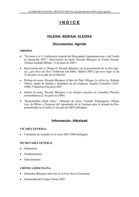 IGLESIA. BIZKAIA. ELEIZEA Documentos. Agiriak - Diócesis de Bilbao