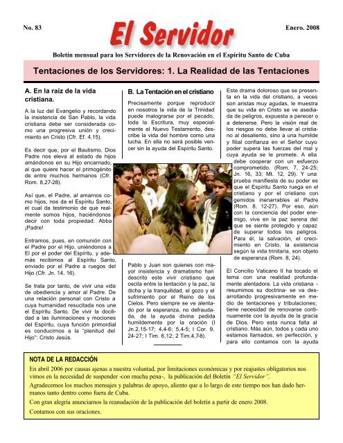 Tentaciones de los Servidores: 1. La Realidad de las ... - RCC Cuba