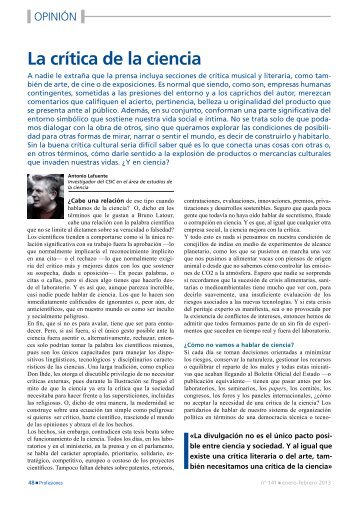 La crítica de la ciencia. Por Antonio Lafuente - Revista Profesiones