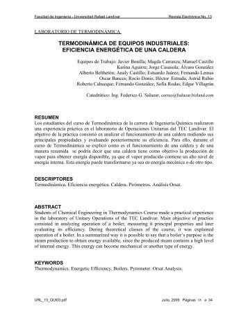 termodinámica de equipos industriales - Universidad Rafael Landívar