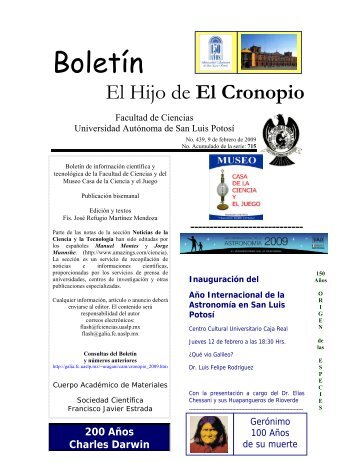 Boletín "El hijo del Cronopio", Número 439 - Facultad de Ciencias ...