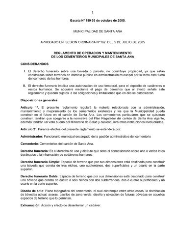 REGLAMENTO DE CEMENTERIOS MUNICIPALES - Municipalidad ...