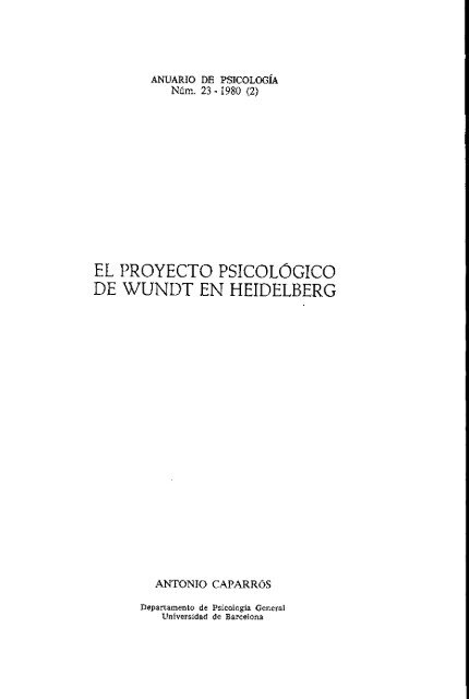 EL PROYECTO PSICOLOGICO DE WUNDT EN HEIDELBERG - Raco
