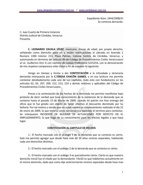 Contestacion de Demanda Alimentos - abogadoscontadores.com.mx