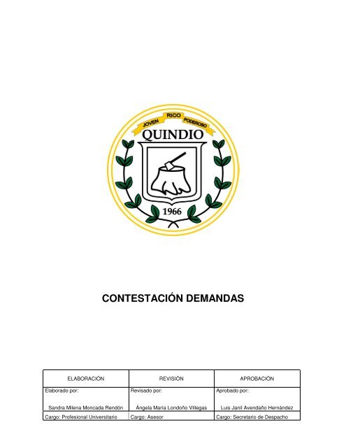 CONTESTACIÓN DEMANDAS - Gobernación del Quindío