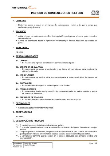 INGRESO DE CONTENEDORES REEFERS - APM Terminals