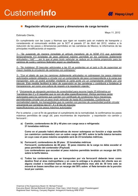 Regulacion oficial para pesos y dimensiones de  - Hapag-Lloyd