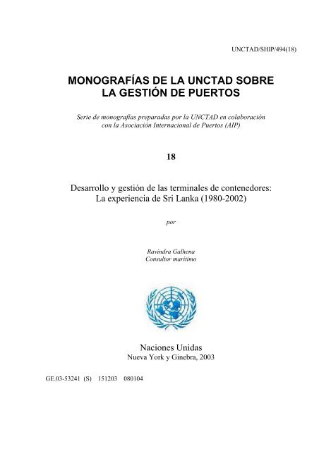 MONOGRAFÍAS DE LA UNCTAD SOBRE LA GESTIÓN DE PUERTOS