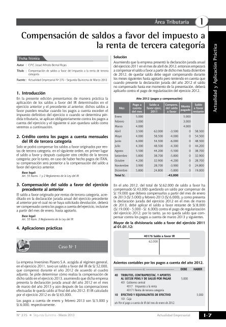 I Compensación de saldos a favor del impuesto a la renta de tercera ...