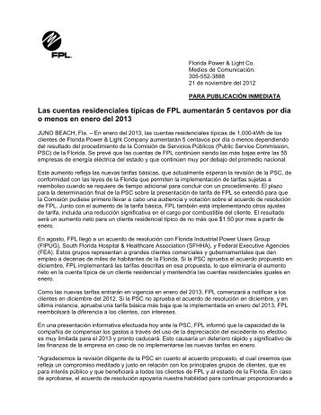 Las cuentas residenciales típicas de FPL aumentarán 5 ... - FPL.com