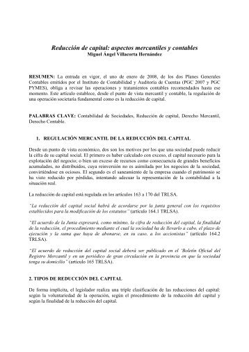 Reducción de capital: aspectos mercantiles y contables - CES Felipe II