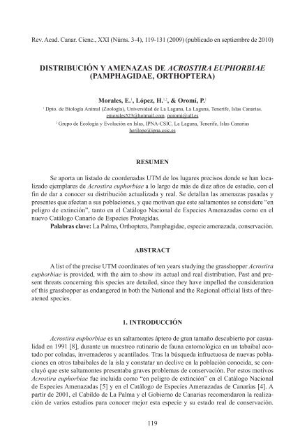 distribución y amenazas de acrostira euphorbiae - IPNA-CSIC