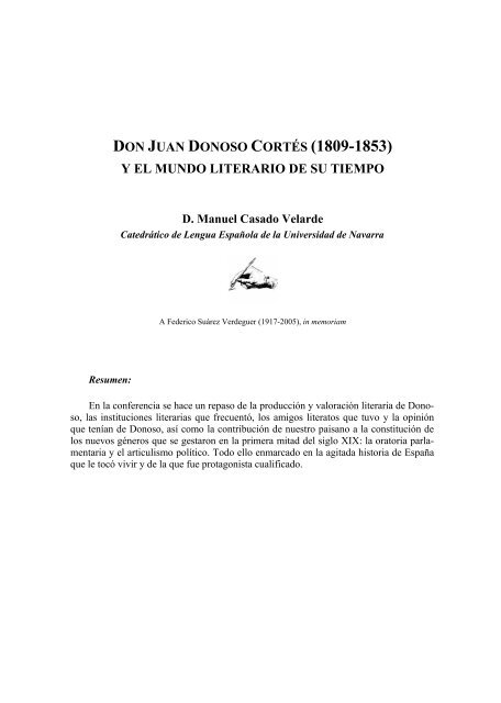 DON JUAN DONOSO CORTÉS (1809-1853) - Universidad de Navarra