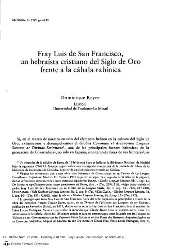 Fray Luis de San Francisco, un hebraísta cristiano del Siglo de Oro ...