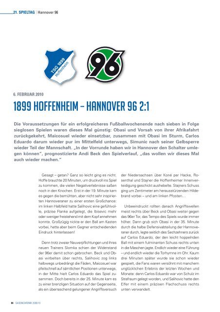 SAISONCHRONIK 2009/10 - 1899 Hoffenheim