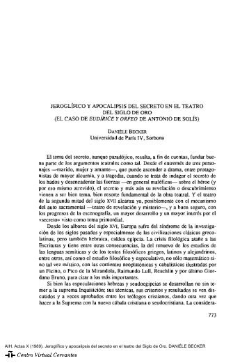 Jeroglífico y apocalipsis del secreto en el teatro del Siglo de Oro