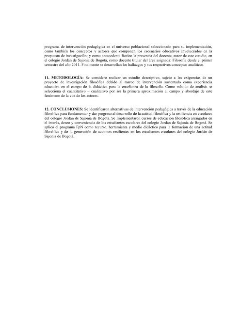 Informe de investigación sobre el lugar, pertinencia e impacto de los ...