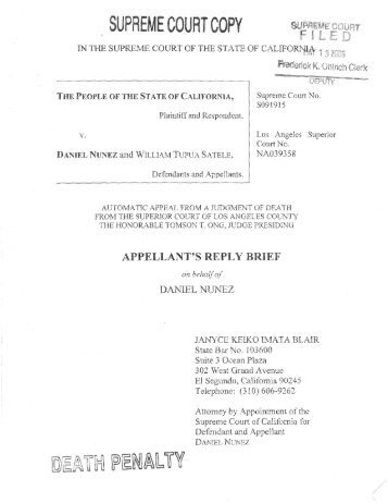 Appellant, Daniel Nunez, Reply Brief - California Courts - State of ...