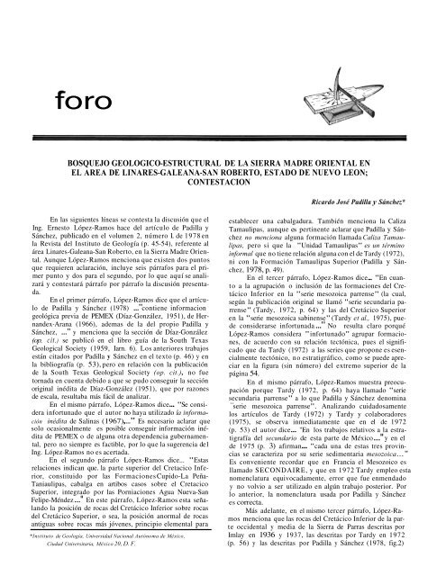 bosquejo geologico-estructural de la sierra madre oriental en el ...