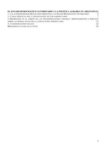 el estado burocrático autoritario y la política agraria en argentina - FEE