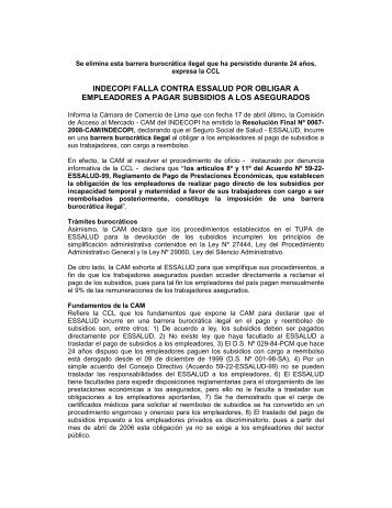 indecopi declara ilegal traslado de subsidios - Cámara de Comercio ...