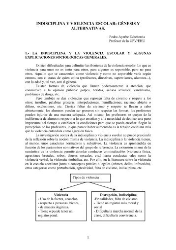 INDISCIPLINA Y VIOLENCIA ESCOLAR: GÉNESIS Y ...