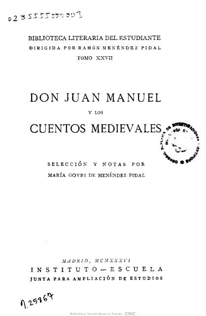 DON JUAN MANUEL : - Biblioteca Tomás Navarro Tomás