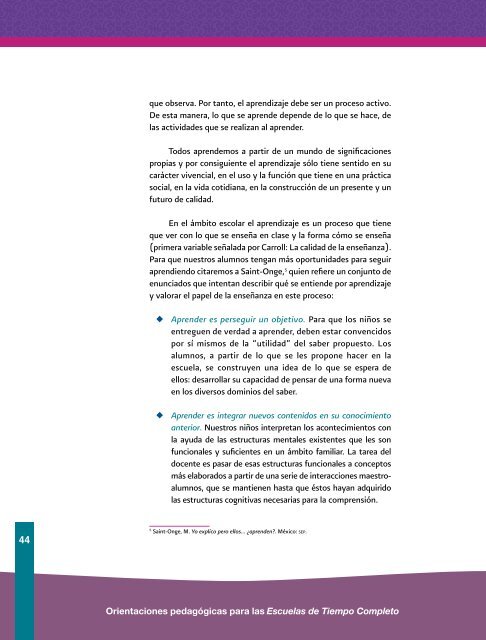 Orientaciones pedagógicas para las Escuelas de Tiempo Completo