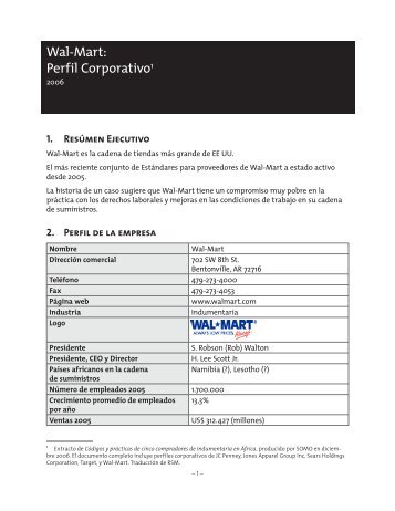 Wal-Mart: Perfil Corporativo1 - Red de Solidaridad de la Maquila