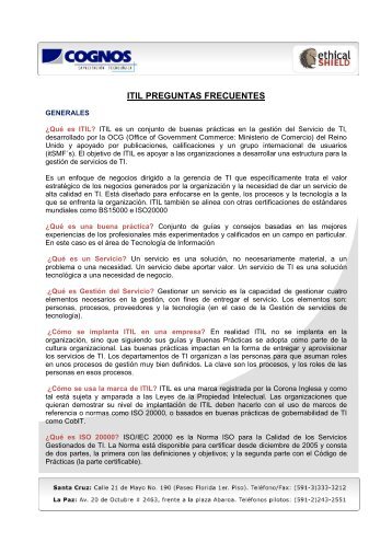 ITIL PREGUNTAS FRECUENTES - Cognos
