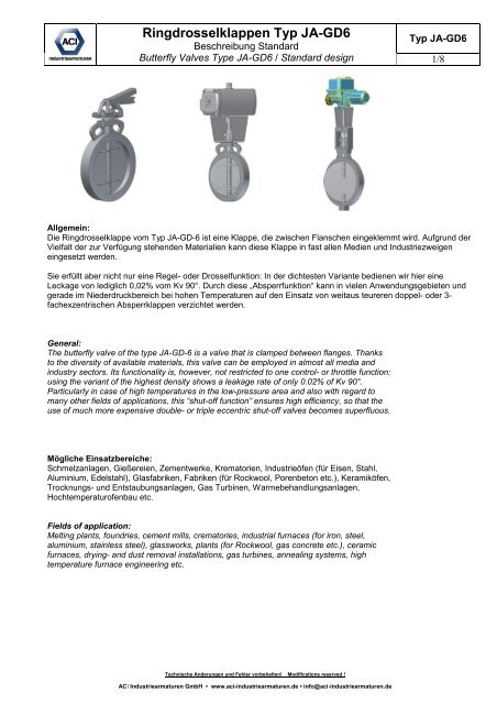 Ringdrosselklappen Typ JA-GD6 - ACI - Industriearmaturen