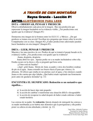 A través de cien montañas - Lección #1 (PDF) - Reyna Grande