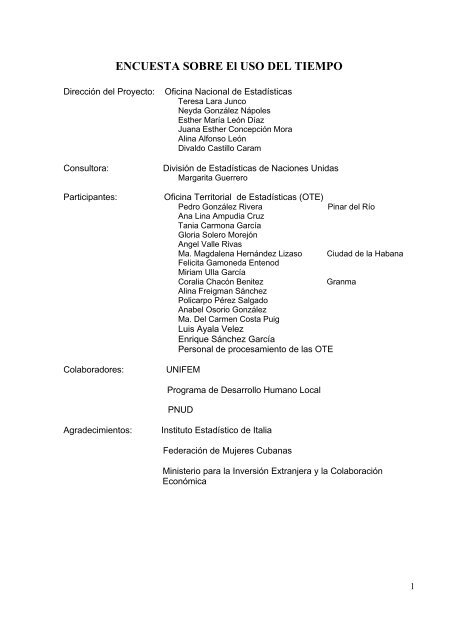 ENCUESTA SOBRE El USO DEL TIEMPO - Oficina Nacional de ...