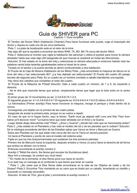 Guia de SHIVER para PC - Trucoteca.com