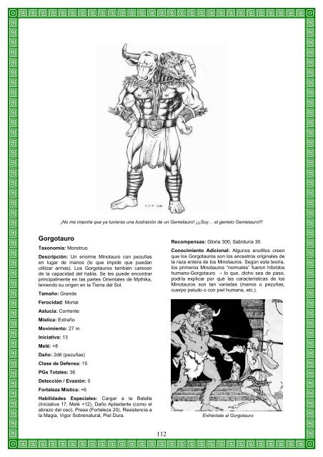 Compendio de Criaturas - Mazes & Minotaurs