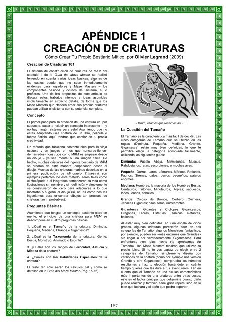 Compendio de Criaturas - Mazes & Minotaurs