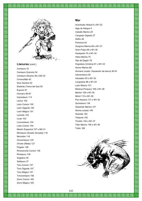 Compendio de Criaturas - Mazes & Minotaurs